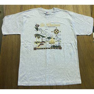 Vintage St. Thomas Islands Map Graphic Tee White Made in USA XL